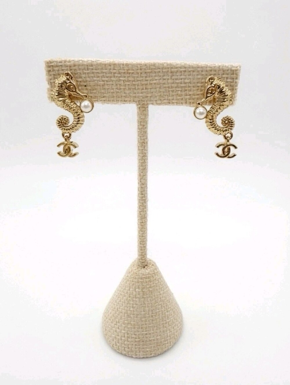 CHANEL Gold Seahorse Pearl Dangle Earrings